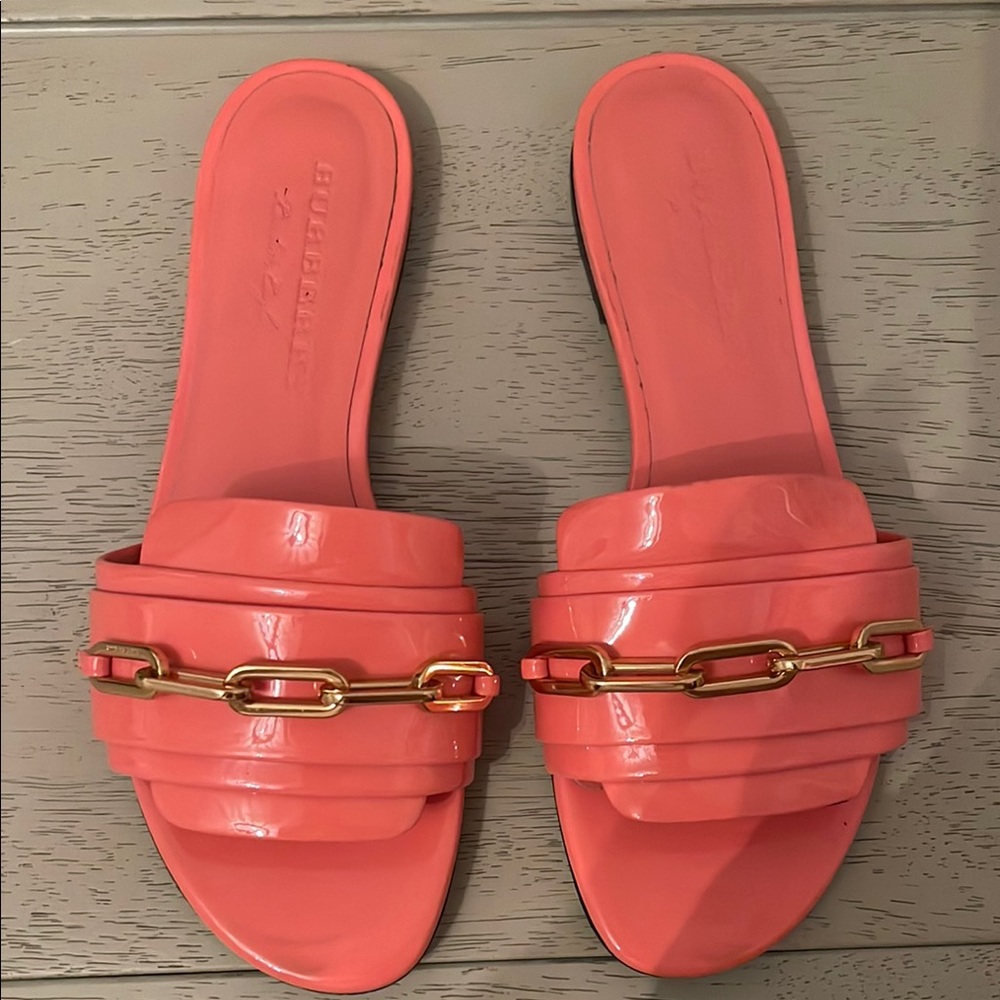 Burberry Pink (coral) and Gold Sandals with Chic Design, Size 37